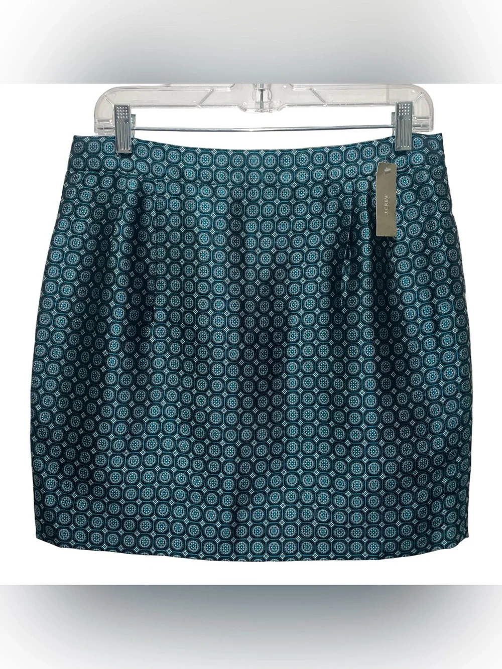 NWT J.Crew Collection Silk Jacquard Teal Geometric Mini Skirt Sz 6 Cocktail Rave